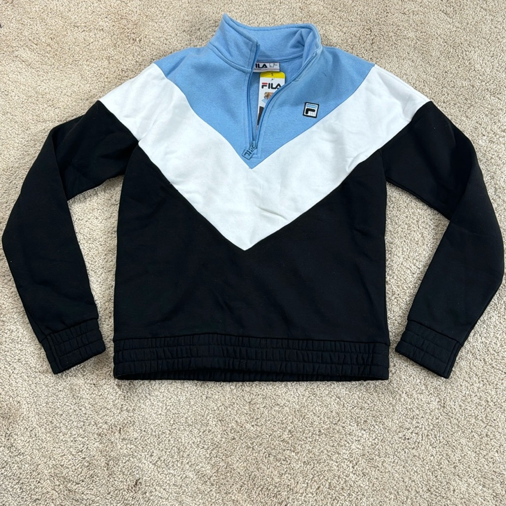 Fila woman’s sweatshirt Small Blue Back White long sleeve zip